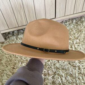 Tan Fedora Hat with Black Band